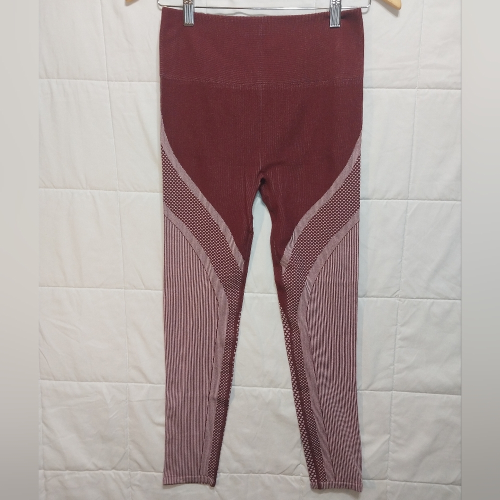 Fabletics Seamless High Waisted Burgundy and Pink Leggings Size M